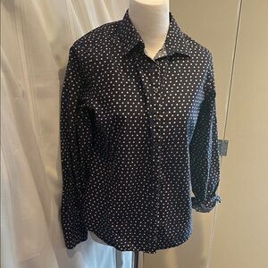 Lands' End Men's Dark Blue Polka Dot Shirt